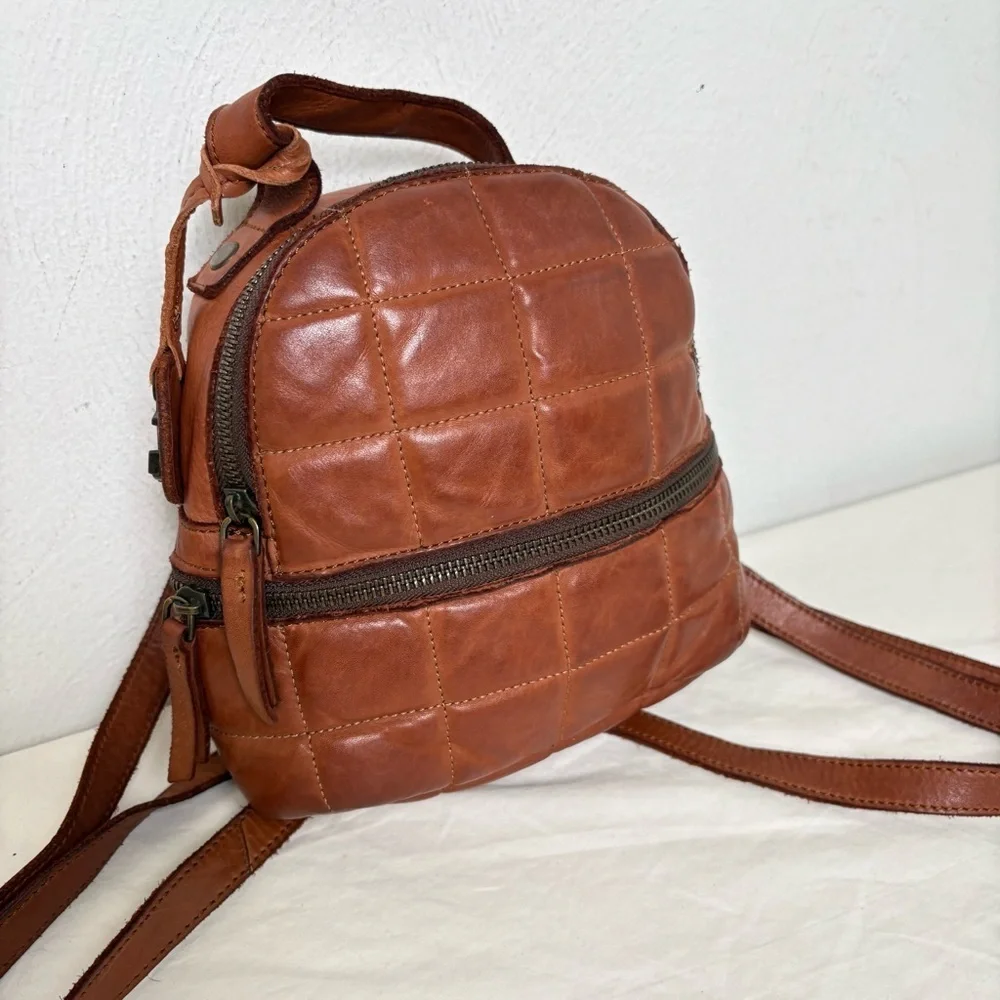 HARBOUR 2nd Small Leather Quilted Backpack Bag Cognac Whiskey Brown